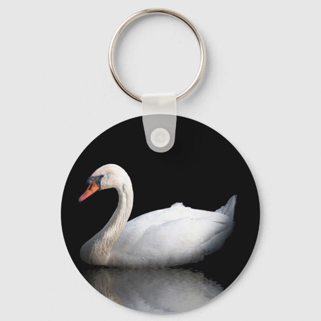 White swan on black key ring (Front)