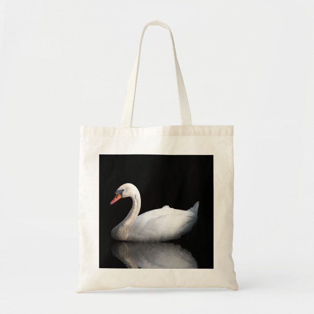 White swan on black tote bag (Front)