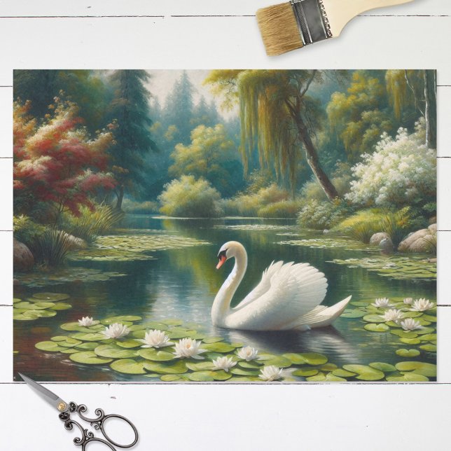 White Swan on Lake Impressionism Decoupage Tissue Paper (Creator Uploaded)
