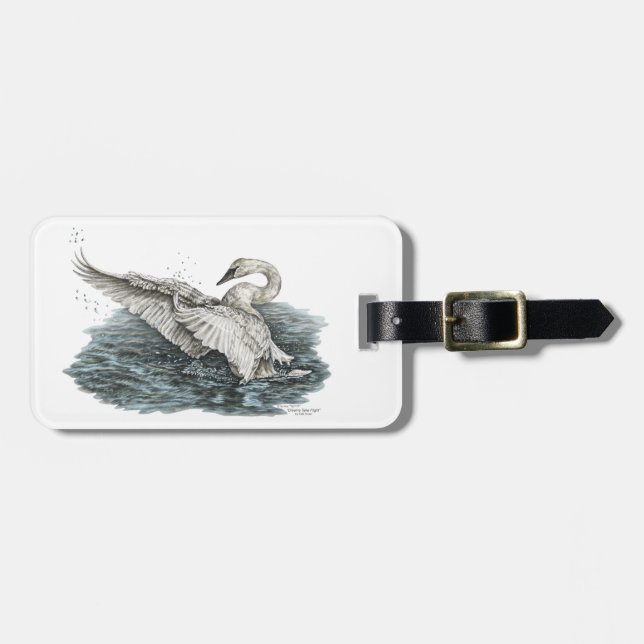 White Swan on Water Luggage Tag (Front Horizontal)