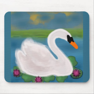 White Swan Painting Mousepad