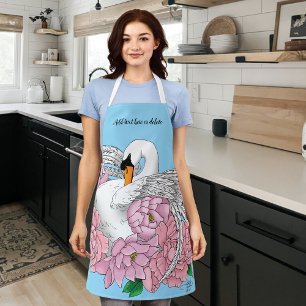 White Swan Pink Flowers Apron