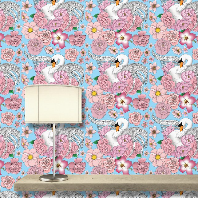 White Swan Pink Flowers Wallpaper (Creator Uploaded)