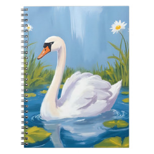 White Swan Pond Watercolor Bird Painting Notebook