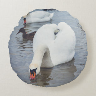 White Swan Round Cushion