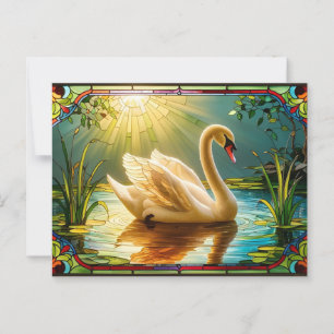 White Swan Swimming in a Lake Postcard