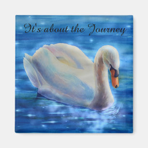 White swan watercolor painting, about the journey magnet