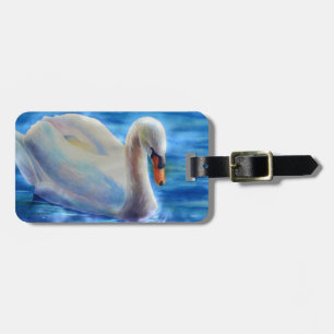 White swan watercolor painting luggage tag