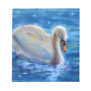 White swan watercolor painting notepad