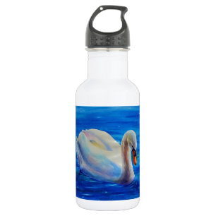 White swan watercolor painting, waterfowl, bird 532 ml water bottle