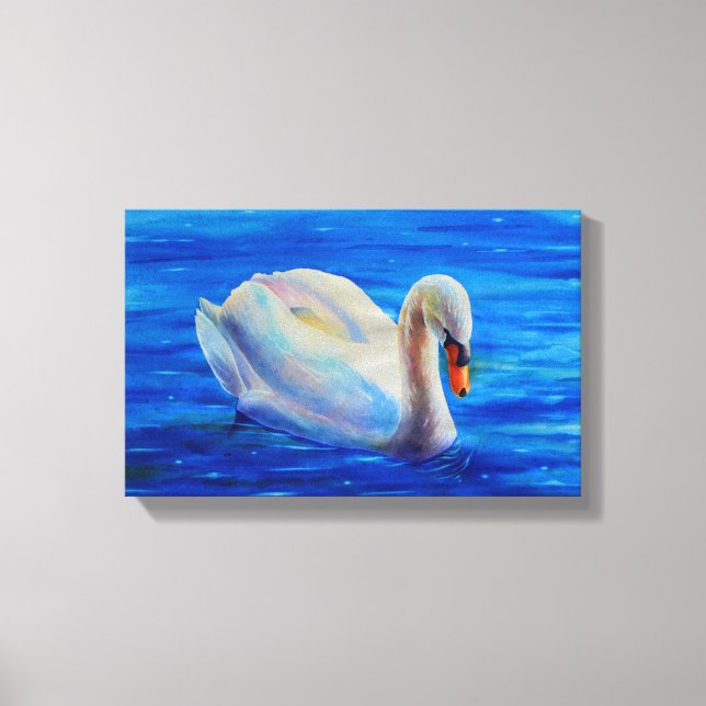 White swan watercolor painting, waterfowl, bird canvas print (Front)