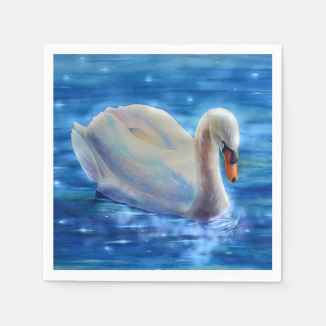 White swan watercolor painting, waterfowl, bird napkin (Front)