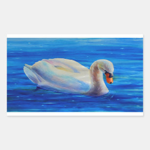 White swan watercolor painting, waterfowl, bird rectangular sticker