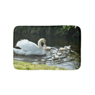 White Swan with Chicks Bath Mat