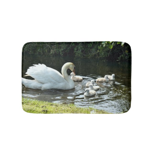 White Swan with Chicks Bath Mat (Front)