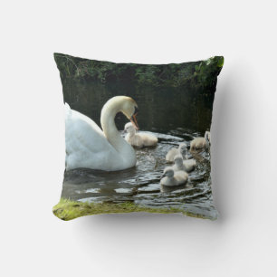 White Swan with Chicks Cushion