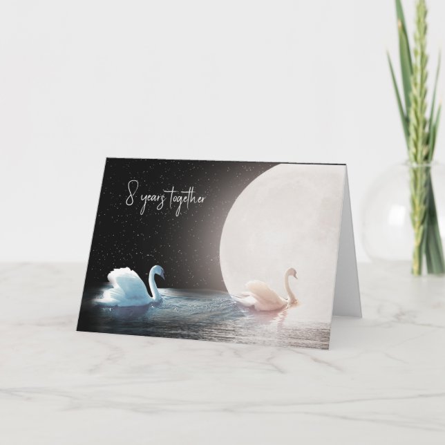 White Swans and Moon 8th Anniversary Card (Front)