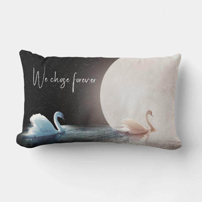 White Swans and Moon  Lumbar Cushion (Front)