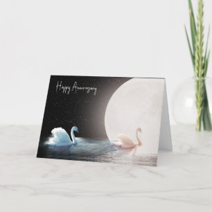 White Swans and Moon Wedding Anniversary Card
