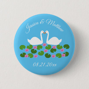 White Swans and Water lilies Custom Wedding 6 Cm Round Badge
