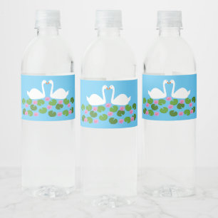 White Swans and Water lilies Wedding Bottle Label