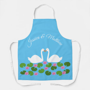 White Swans and Water lilies Wedding Custom Apron