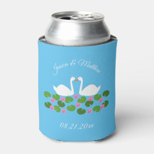 White Swans and Water lilies Wedding Custom Can Cooler