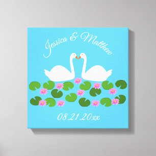 White Swans and Water lilies Wedding Custom Canvas Print