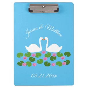 White Swans and Water lilies Wedding Custom Clipboard