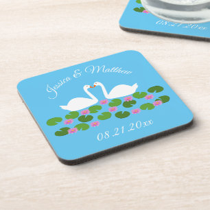 White Swans and Water lilies Wedding Custom Coaster