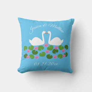 White Swans and Water lilies Wedding Custom Cushion