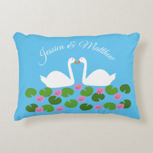 White Swans and Water lilies Wedding Custom Decorative Cushion