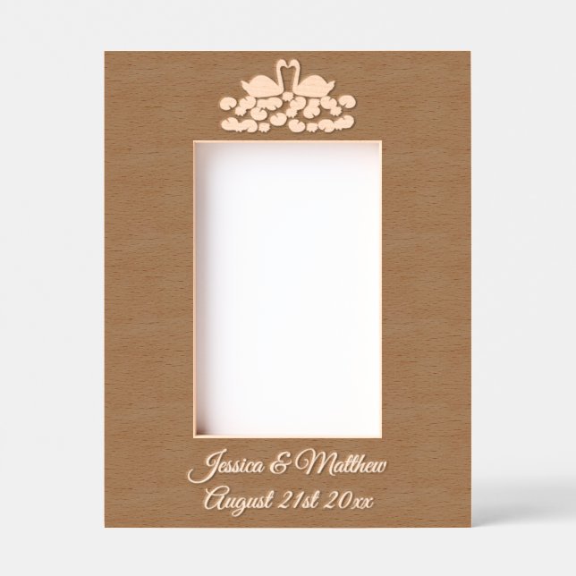 White Swans and Water lilies Wedding Custom Etched Frames (Front)