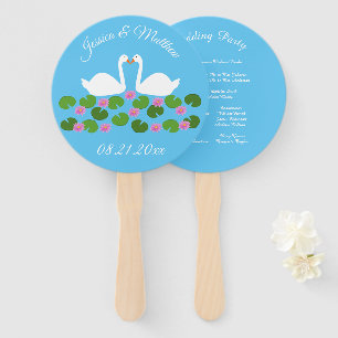 White Swans and Water lilies Wedding Custom Hand Fan
