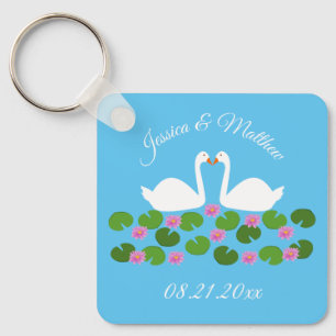White Swans and Water lilies Wedding Custom Key Ring