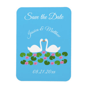 White Swans and Water lilies Wedding Custom Magnet