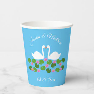White Swans and Water lilies Wedding Custom Paper Cups