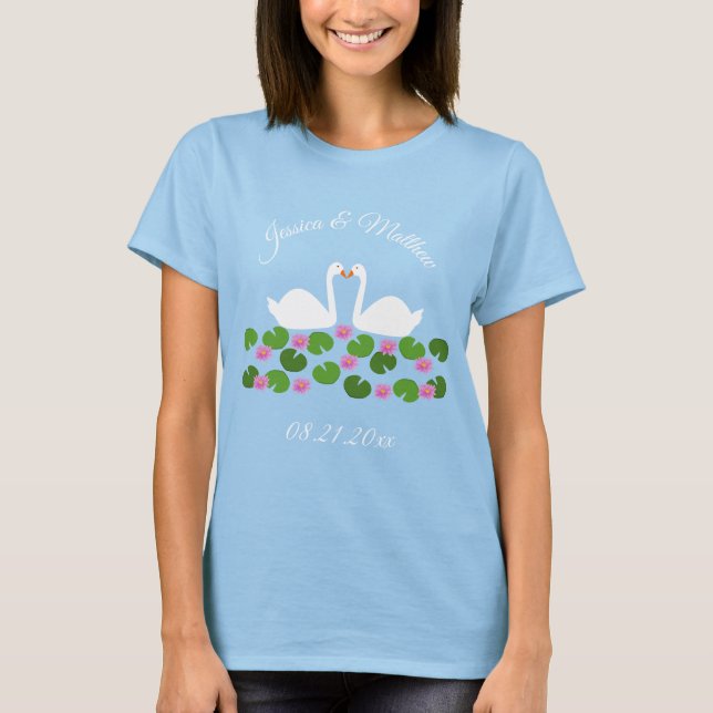 White Swans and Water lilies Wedding Custom T-Shirt (Front)