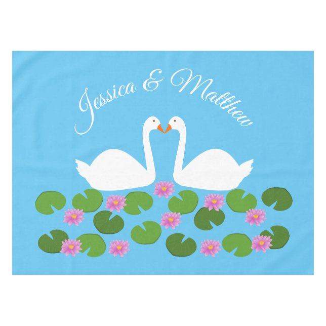 White Swans and Water lilies Wedding Custom Tablecloth (Front (Horizontal))