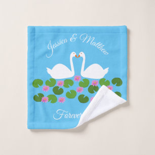 White Swans and Water lilies Wedding Custom Wash Cloth