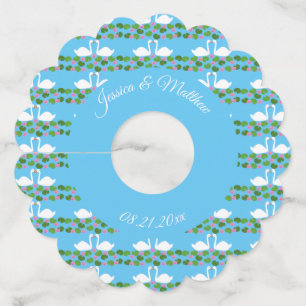 White Swans and Water lilies Wedding Custom Wine Glass Tag