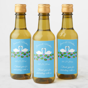 White Swans and Water lilies Wedding Custom Wine Label