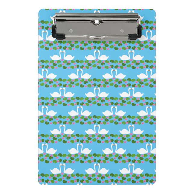 White Swans and Water lilies Wedding Patterned Mini Clipboard (Front)