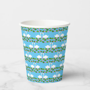 White Swans and Water lilies Wedding Patterned Paper Cups