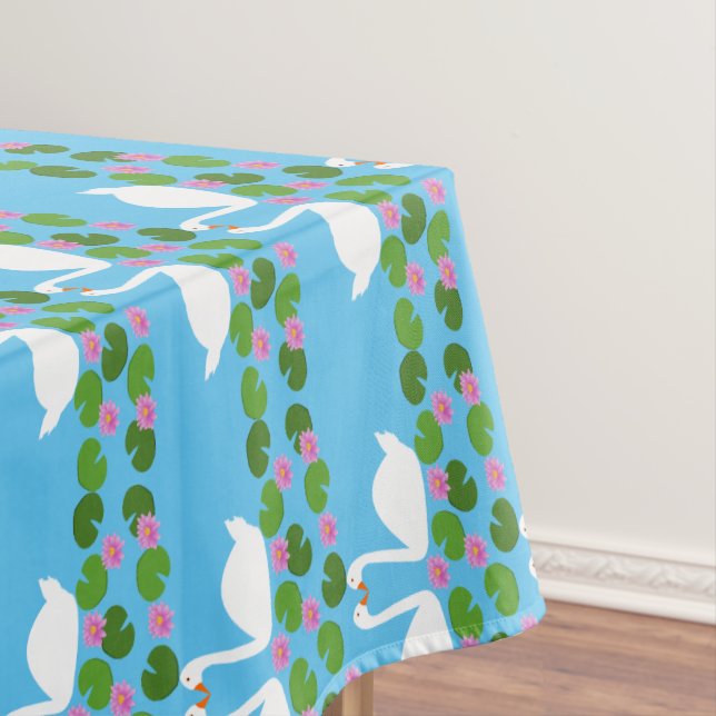 White Swans and Water lilies Wedding Patterned Tablecloth (In Situ)