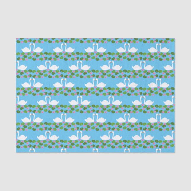 White Swans and Water lilies Wedding Patterned Tissue Paper (Front)
