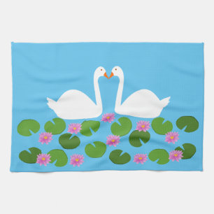 White Swans and Water lilies Wedding Tea Towel