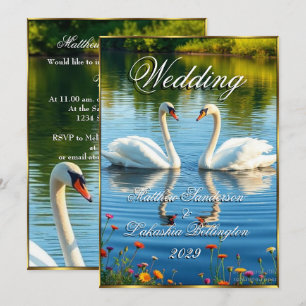  White Swans Beautiful Modern Wedding  Invitation