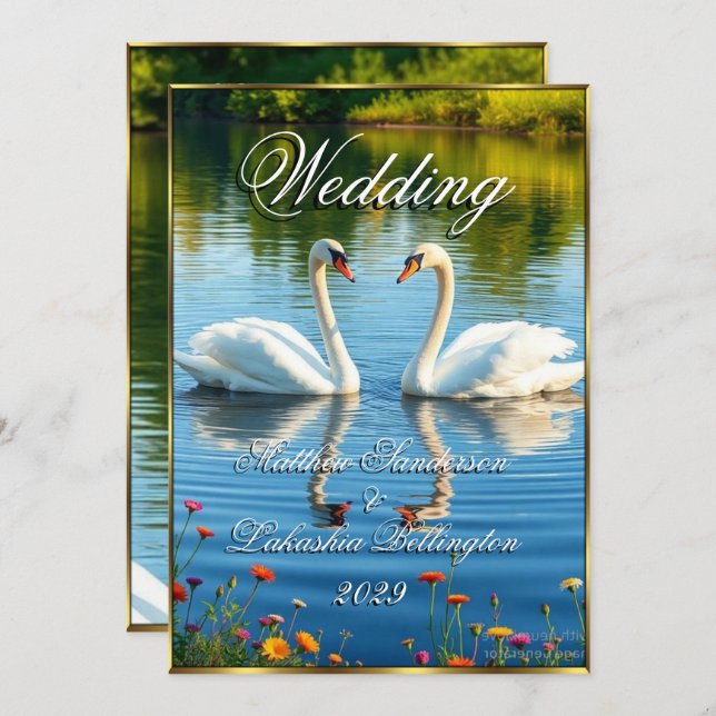  White Swans Beautiful Modern Wedding  Invitation (Front/Back)