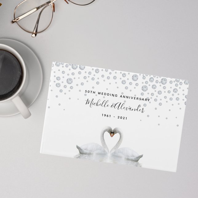 White swans birds 60th diamond wedding anniversary guest book (Creator Uploaded)